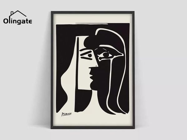 

paintings abstract black white face canvas painting picasso wall art poster modular picture one piece for living room home decoration