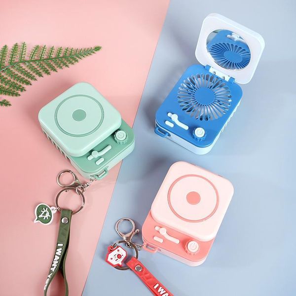 

electric fans creative retro phonograph beauty mirror fill light usb cool and refreshing fan student hand-held deskpocket keychain