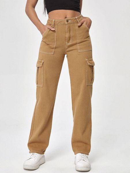 

zipper fly slant pocket cargo jeans b0lf#, Blue