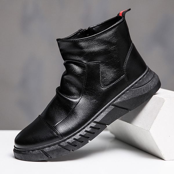 

2021 martin round head casual leather plush warm snow boots men's sho, Black