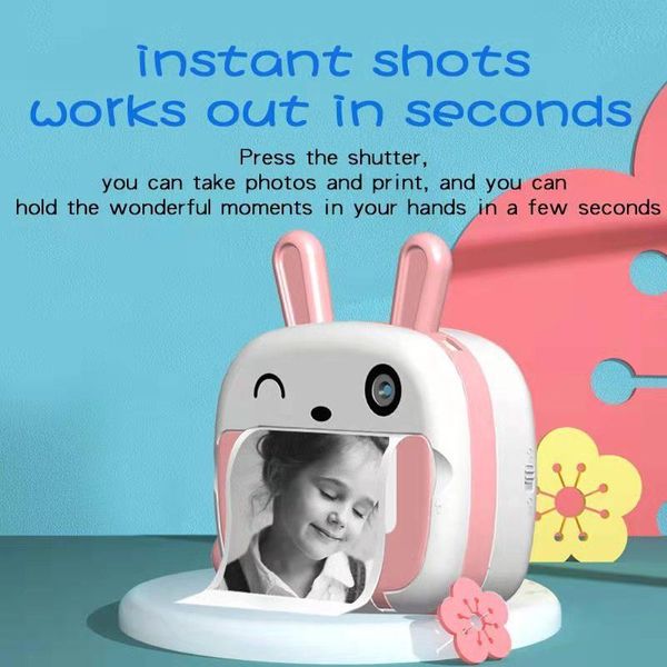 Câmera de impressão instantânea de câmeras digitais Child Instant KX-09 Mini desenho animado impressão para crianças Presente de aniversário