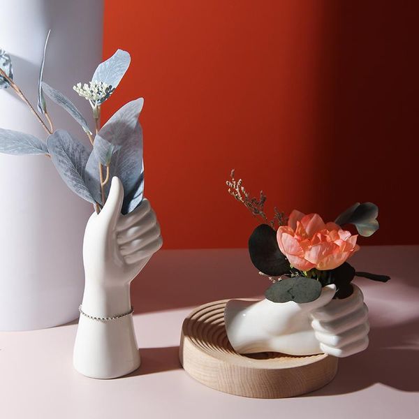 

vases handmade ceramic white flower pots art hands model vase arrangement of flowers modern home living room decoration