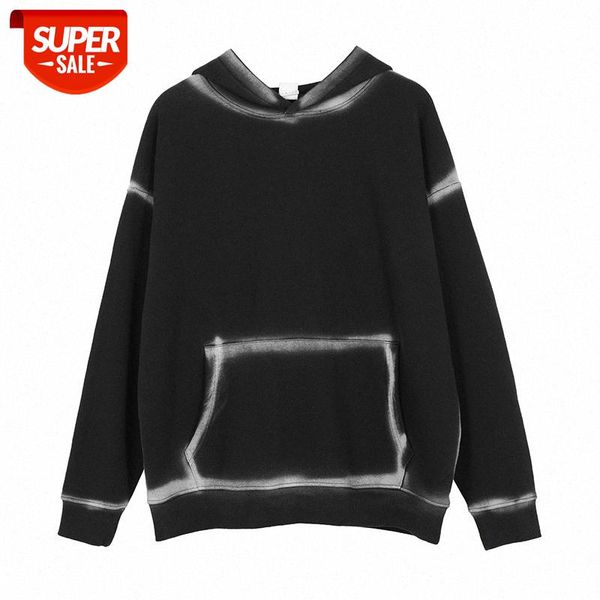 

street style dark retro old bone graffiti hoodie ins brand loose men's and women's sweater coat #bu9f, Black