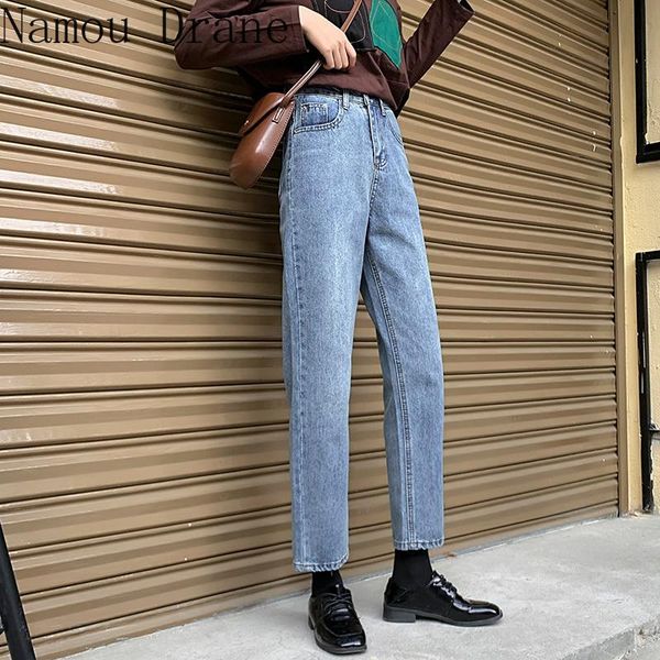 

women's jeans chic woman boyfriend style high waist denim pants for vintage blue casual loose female jean mon 2021