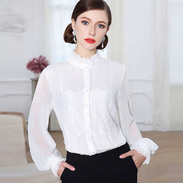 

women's knits & tees spring fashin'droopy woman turtlenecks embroidered threads sheer long female sleeve elegant blouse xxl o530, White