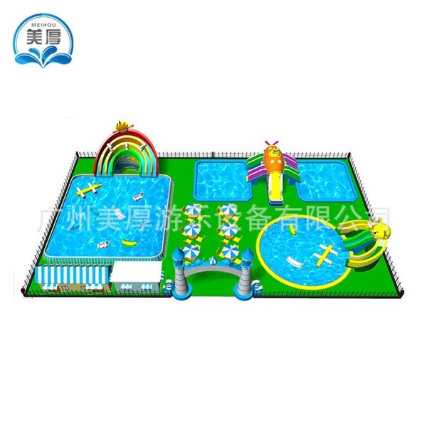 

New slide combination mobile support swimming pool breakthrough inflatable water park equipment