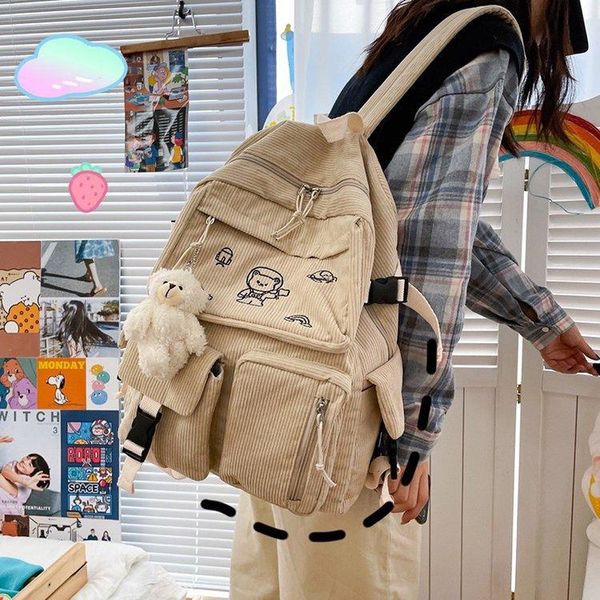 

backpack ins retro corduroy female korean harajuku school bag middle junior high student shoulder