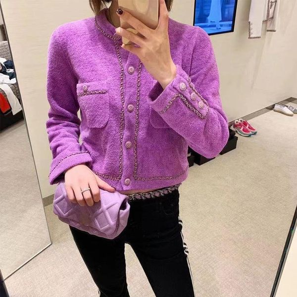 

women's sweaters spring 2021 fashion jennie show purple chain knitted cardigan sweater short jacket, White;black