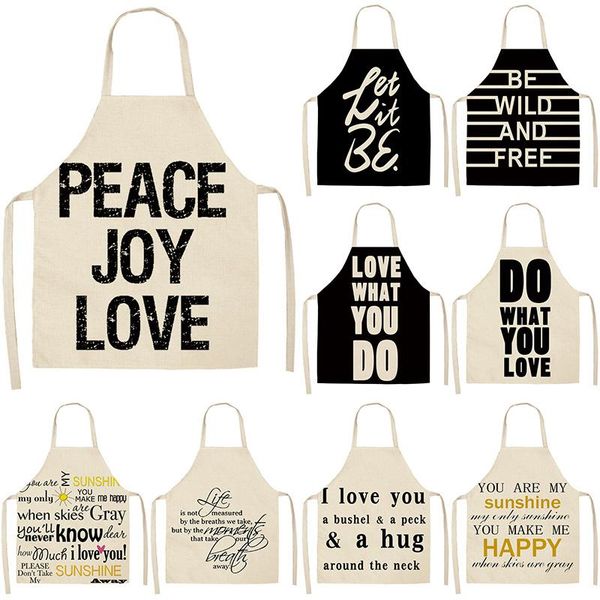 

aprons 1pc letter alphabet kitchen for women cotton linen bibs household cleaning pinafore home cooking apron 55x68cm