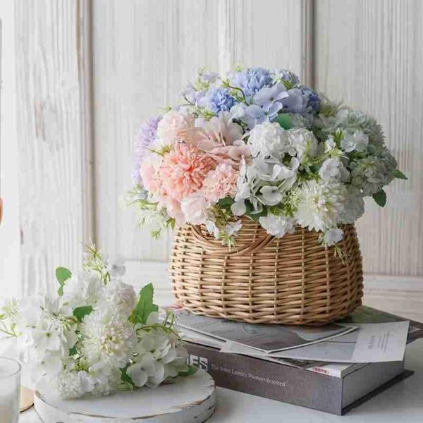 

decorative flowers & wreaths 1pc 5 heads hydrangea flower wedding bride colorful holding home table decoration artificial silk peony ball bo
