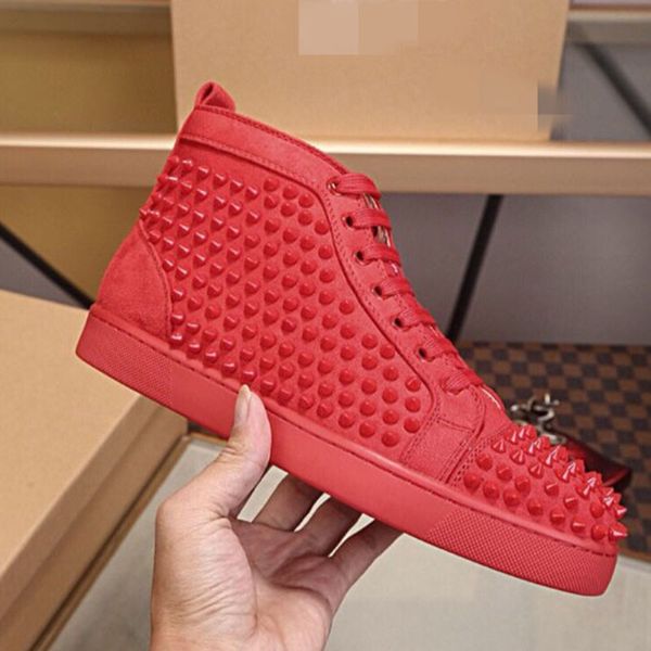 

famous gold shiny leather & spikes red bottom sneakers men women high luxury party wedding no. limited skateborad eu35-46 kjhm004, Red;white