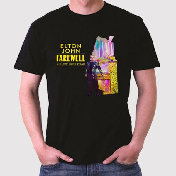 

New Elton John Farewell Yellow Brick Road Men's Black T-Shirt Size S to 3XL, White;black