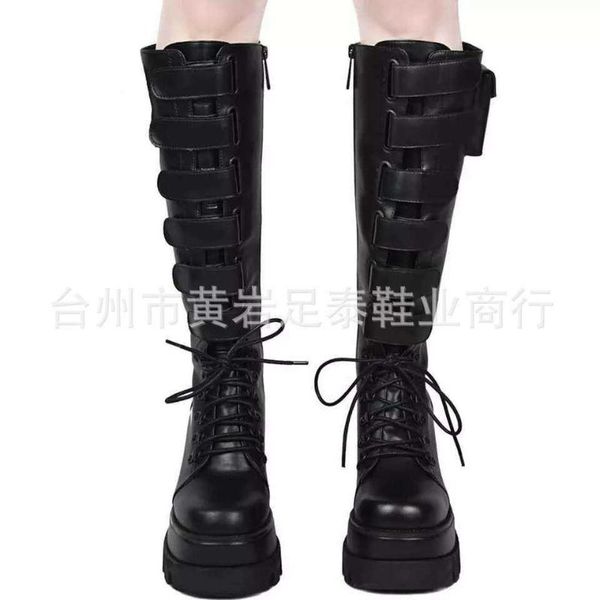 

boots 2021 women's kit round head lace up side zipper medium thick soled, Black