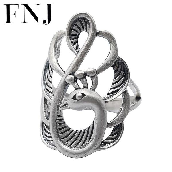

cluster rings fnj matte animal peacock ring 925 silver fashion original s925 sterling for women jewelry adjustable size, Golden;silver