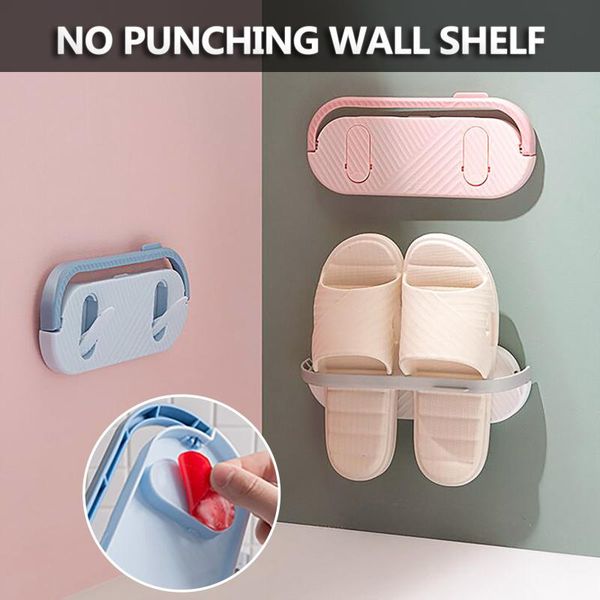 

storage holder home plastic wall hanging hanger slippers shelf organizeradhesive space-saving clothing & wardrobe