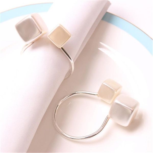 

napkin rings 12 / pcs u-shaped square buckle metal plated pearl ring wedding