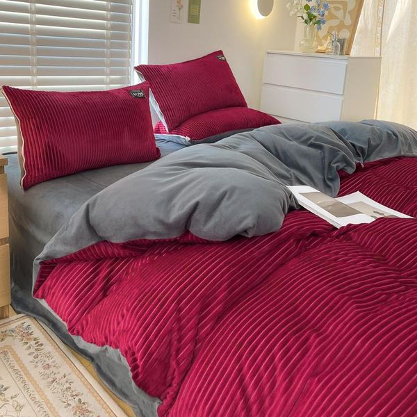 

bedding sets winter set warm soft ab side duvet/comforter cover pillowcase flannel crystal velvet flat/fitted sheet twin home textile