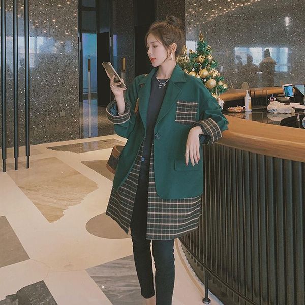 

women's suits & blazers korean fall 2021 womens blazer plus size clothing for women spliced streetwear oversized feminino tailleur femm, White;black