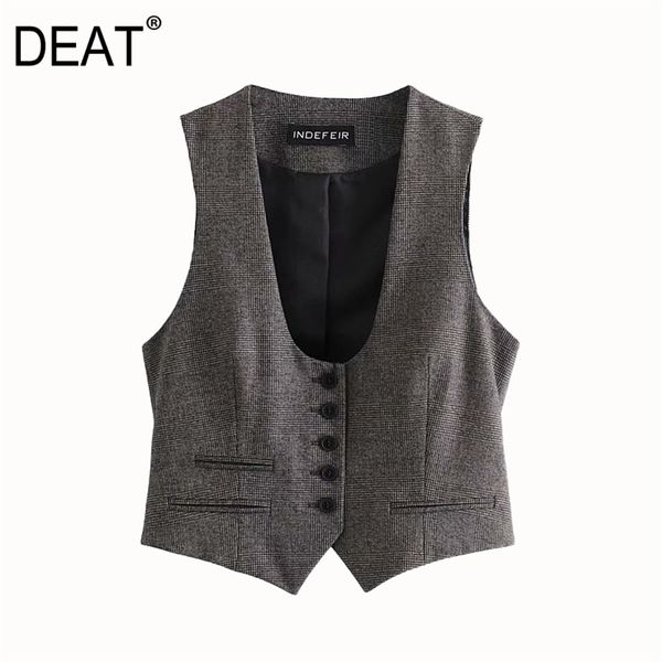 

[deat] spring autumn fashion single-breasted v-neck lattice sleeveless temperament loose women's vest 13w531 210527, Black;white