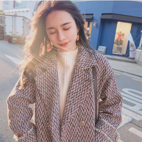 

women's wool & blends winter coat women womens lapel slim trench jacket long parka overcoat outwear manteau femme hiver d118 fashion yf, Black