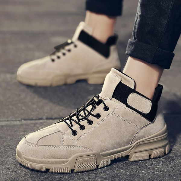 

boots men wear-resistant sole man ankle winter cow suede leather comfortable outdoor walking, Black