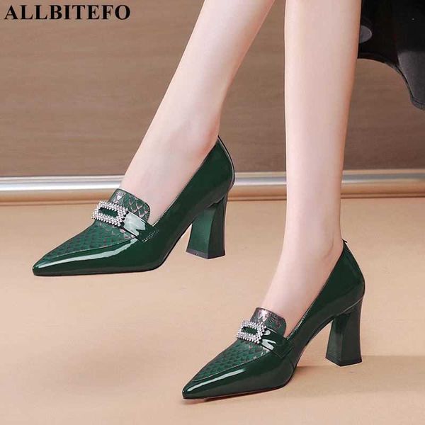 

allbitefo size 34-42 design thick heel genuine leather women heels shoes spring street fashion girls high heel shoes 210611, Black