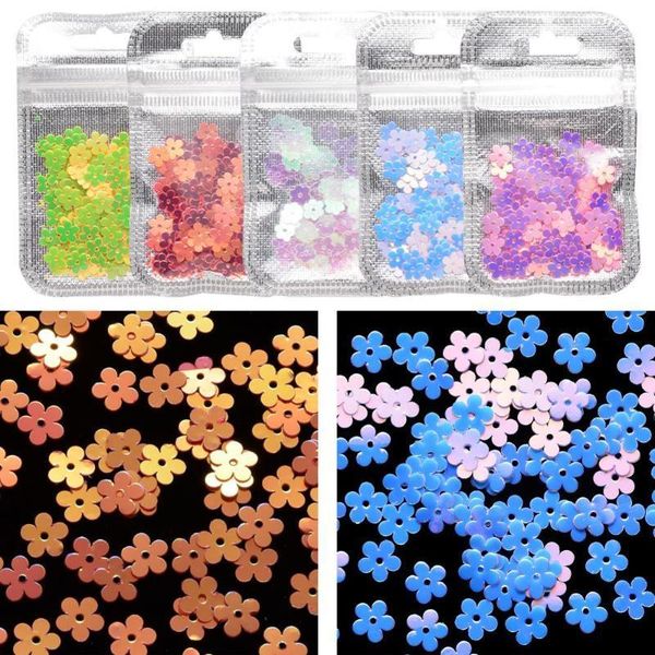 

charm nail laser sequins holographic glitter mushroom flower four-leaf clover pattern manicure decoration art accessories1, Silver;gold