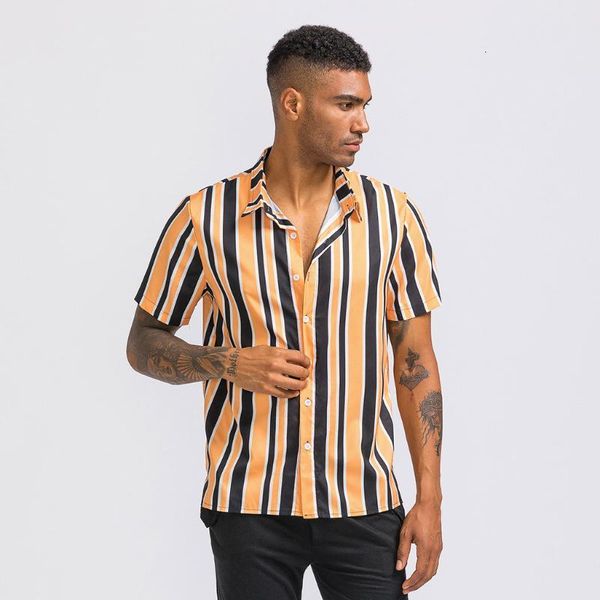 

men's casual kancoold men striped printed shirt chest pocket turn down collar short sleeve slim fit shirts dec19, White;black