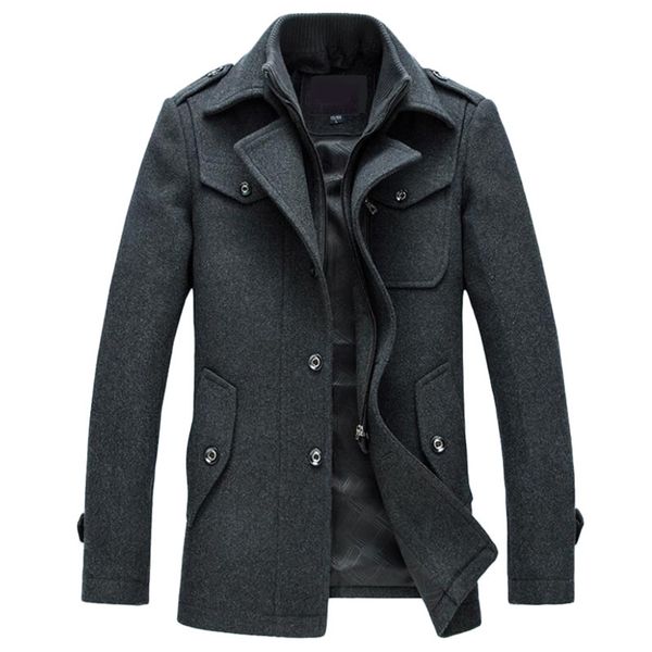 

mens overcoat winter wool coat slim fit jackets fashion outerwear warm man casual jacket overcoat pea coat plus size m-4xl 211122, Black