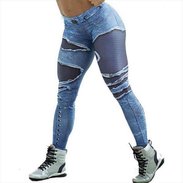 

arrival fitness legging women imitation jean printed fitness leggings sporting workout jogging high waist elastic leggins, Black