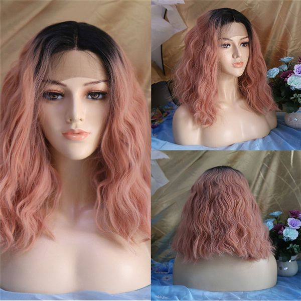 

lace high front temperature silk wig women's curly hair, Black