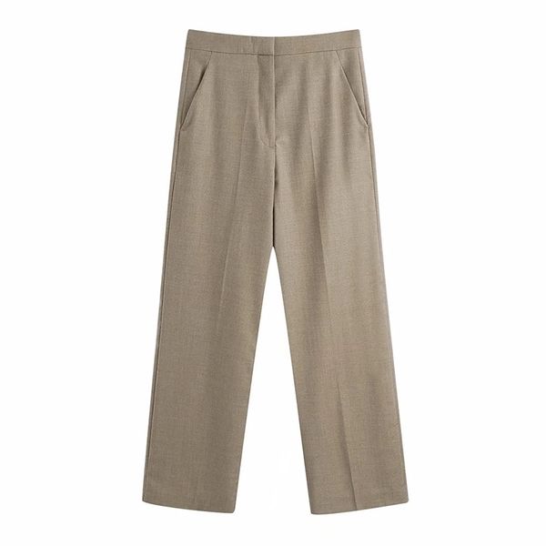 

women elegant fashion khaki high waist straight pants vintage zipper fly side pockets trousers casual pantalones 210531, Black;white