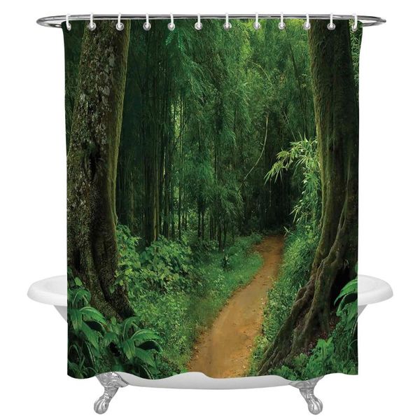 

shower curtains road forest trees leaves bathroom curtain polyester fabric waterproof with hooks