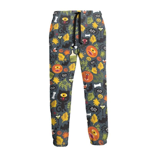 

men's pants halloween cat pumpkin sweatpants funny animals sport polyester joggers wholesale cozy men casual, Black