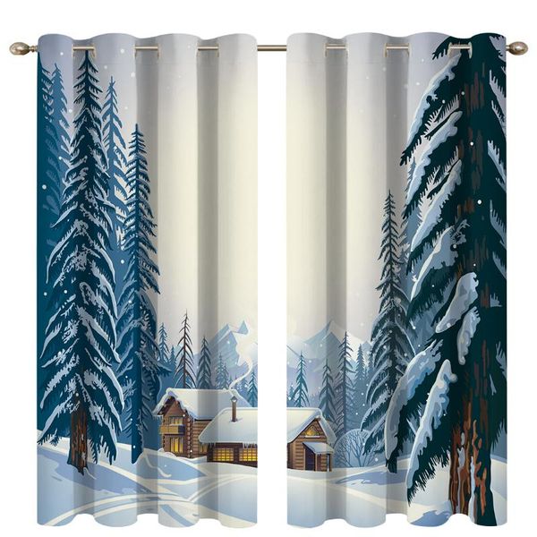 

curtain & drapes 2 pcs/set forest house thickened cloth nordic window blackout curtains for bedroom and living room