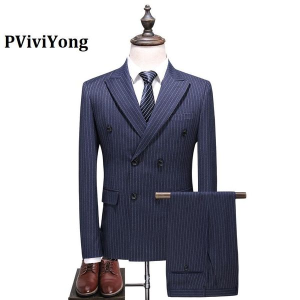 

pviviyong brand 2021 suit men double-breasted stripe business three-piece (jackets + vest pants) 6031 men's suits & blazers, White;black