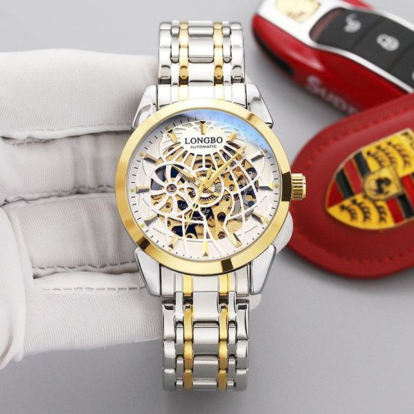 

wristwatches longbo men watches automatic black watch casual steel band waterproof business sport mechanical wristwatch, Slivery;brown