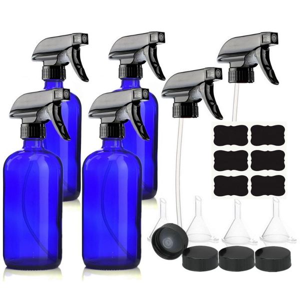 

storage bottles & jars 4 pack 500ml empty blue glass spray bottle with trigger sprayer chalkboard label cap for essential oil homemade clean