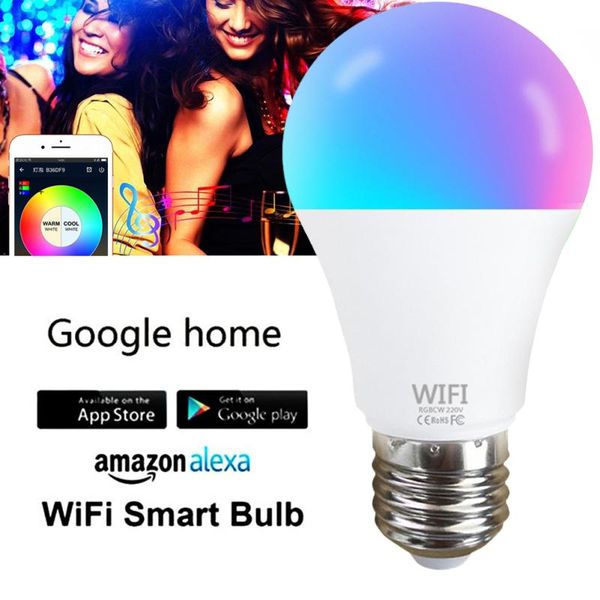 

bulbs wifi smart light bulb e27/b22 dimmable rgb+cct voice control work with alexa google home 220v led 15w