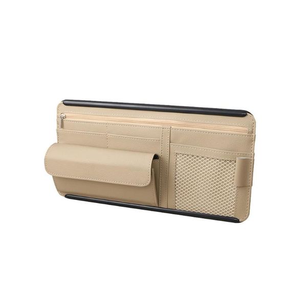 

car organizer storage holder document bag for card glasses zipper truck suv tidying styling pu leather multi pocket sun visor