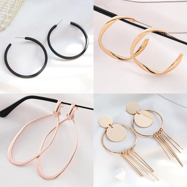 

dangle & chandelier fashion exaggerated metal geometric big circle earrings gold silver fringed long earring for women party jewelry 2021