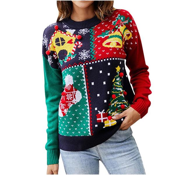 

women's sweaters ladies christmas round neck long sleeve clothes 2021 knitted sweater snowflake tree pullover female, White;black
