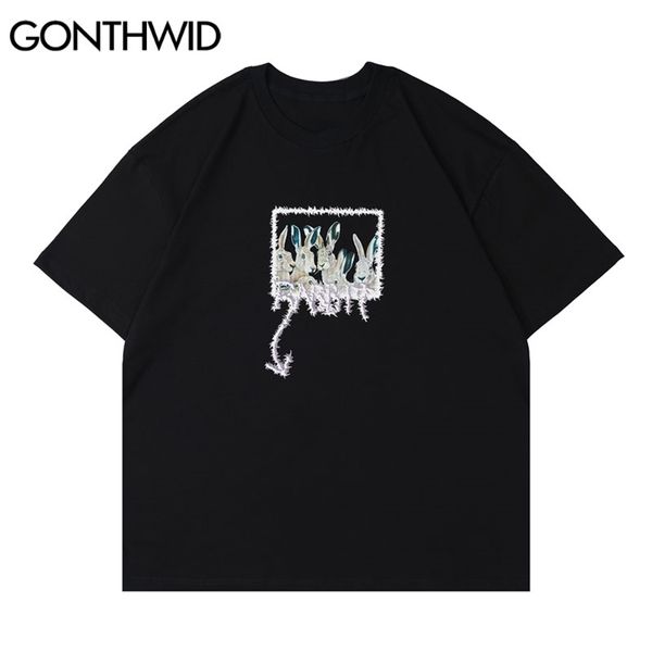 

oversized tees shirts harajuku rabbits animal print tshirts streetwear hip hop fashion cotton casual loose t-shirt 210602, White;black