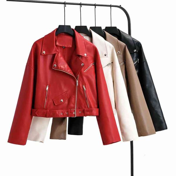 

leather jacket high fashion men belt fashion trendy motorcycle style slim short coat, Black