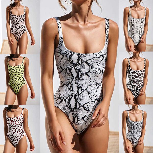 

2021 new snake skin leopard open back one piece bikini swimsuit, Black;white