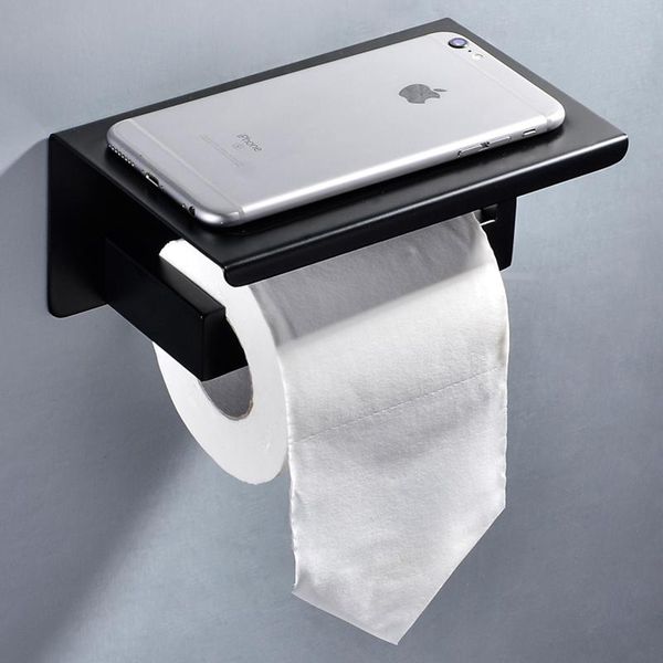 

toilet paper holders black wall mounted holder tissue roll dispenser phone storage shelf for bathroom accessories