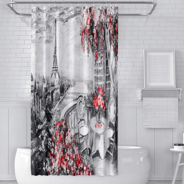 

shower curtain with hooks sketch art romantic paris cafe eiffel tower bath curtains bathroom decoration stall 48 x 72 inch