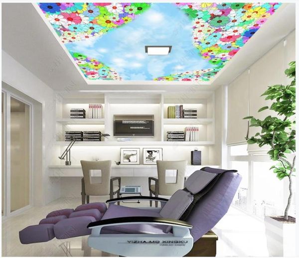 

wallpapers custom ceiling wallpaper for walls 3 d zenith murals modern blue sky and white clouds flowers fresh pattern painting
