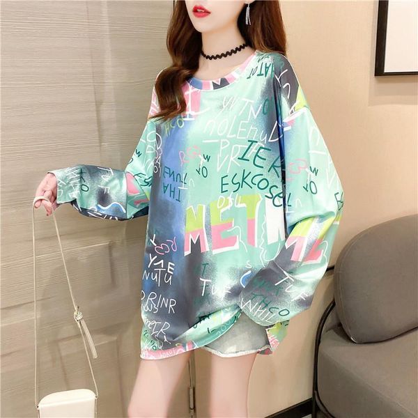 

women's t-shirt spring and autumn foreign style 2021 fashion lazy loose long sleeve medium length original suzerain, White