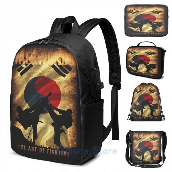 

backpack funny graphic print taekwondo mountain fighter vintage 1 korean martial art usb charge men school travel lapbag